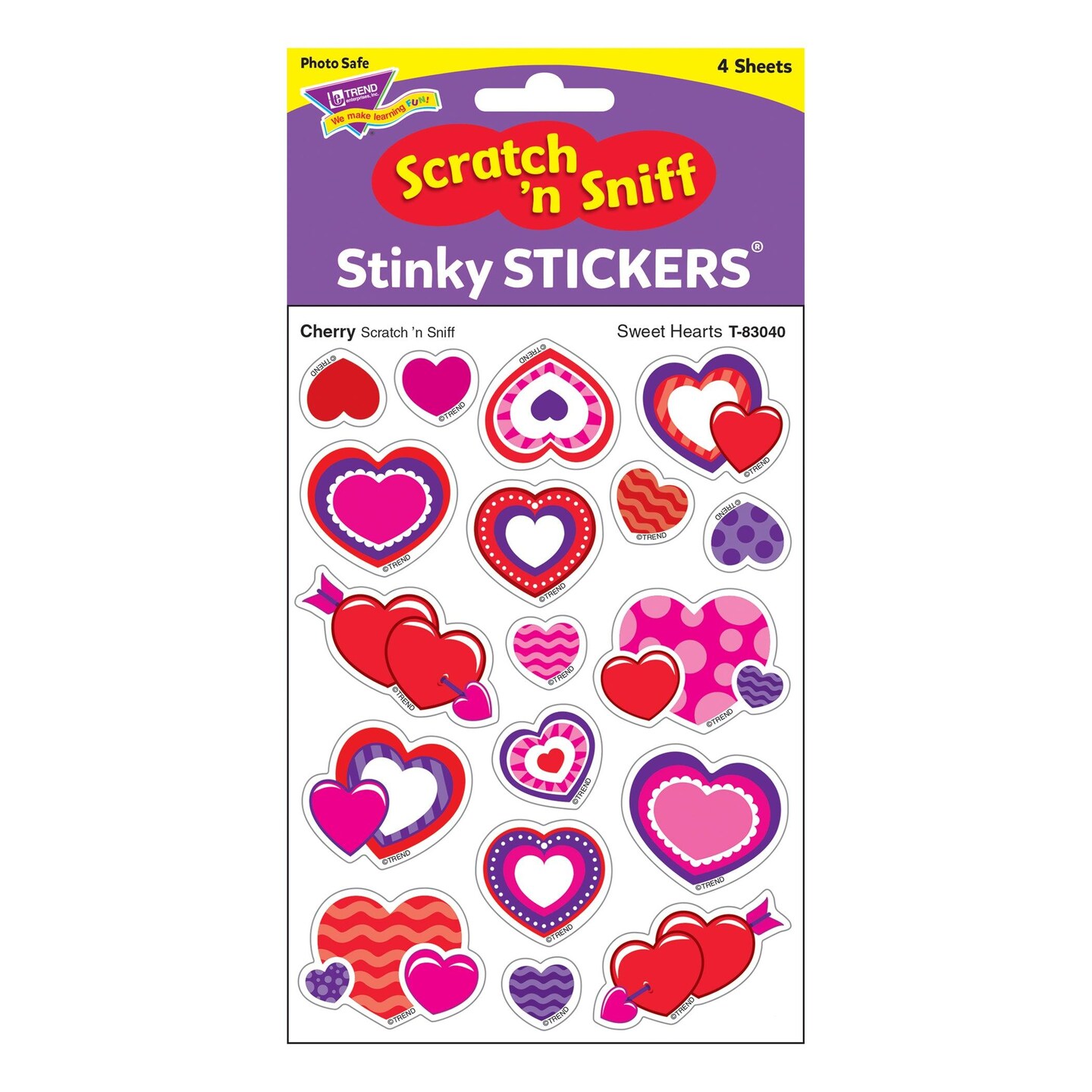 Sweet Hearts/Cherry Mixed Shapes Stinky Stickers&#xAE;, 72 Per Pack, 6 Packs
