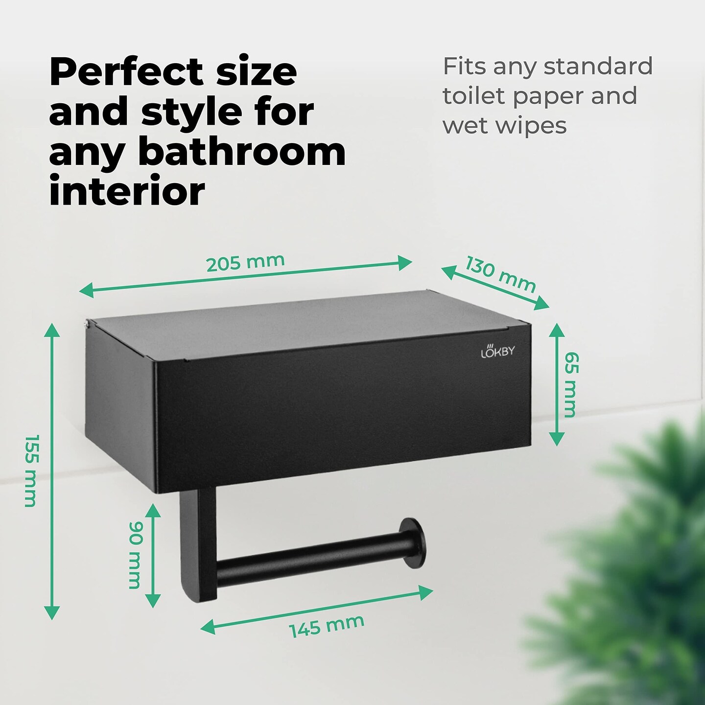 Black Toilet Paper Holder with Storage Adhesive or Screw Wall Mounted Flushable Wipes Dispenser & Storage Fits Any Bathroom Toilet Paper Roll Holder with Shelf Keep Your Wet Wipe Hidden