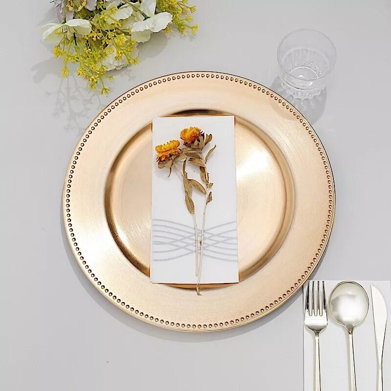 24 pcs 13&#x22; Gold BEADED Round CHARGER PLATES