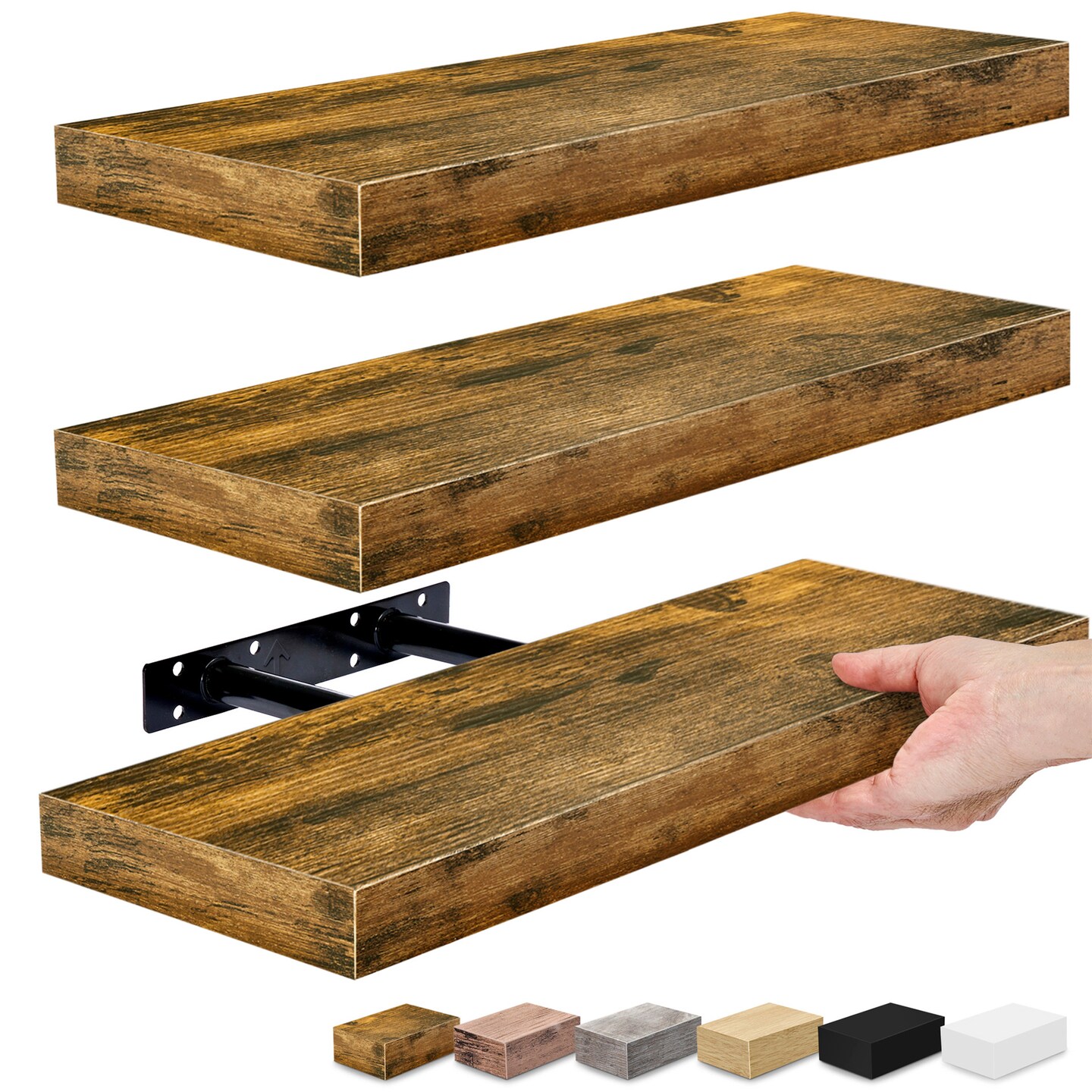 3 Pack 16 Inch Sorbus Coastal Rectangle Floating Shelves - for Home Decor to Display Trophies, Books, Frames, and more