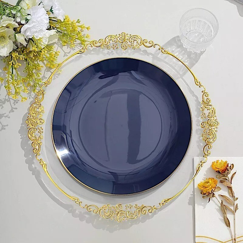 NAVY BLUE 10 Glossy 10&#x22; Round Plastic Salad PLATES