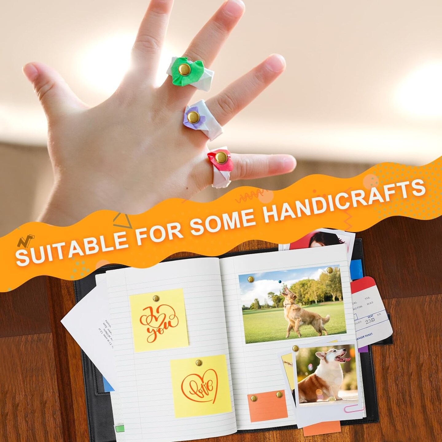 Paper Fasteners,Medium 3/4-Inch Brass Plated Scrapbooking Brads Round Metal Brads for Crafts Making DIY,300 Pack