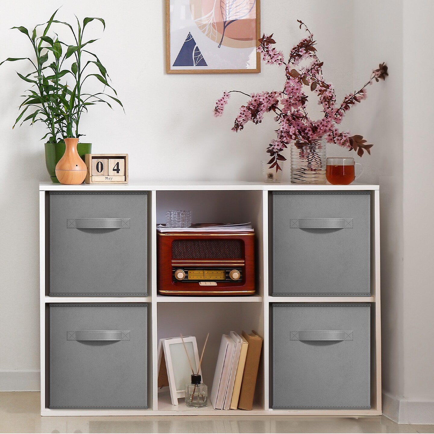 Sorbus 11 Inch 4 Pack Foldable Fabric Storage Cube Bins with Handles - for Organizing Pantry, Closet, Nursery, Playroom, and More