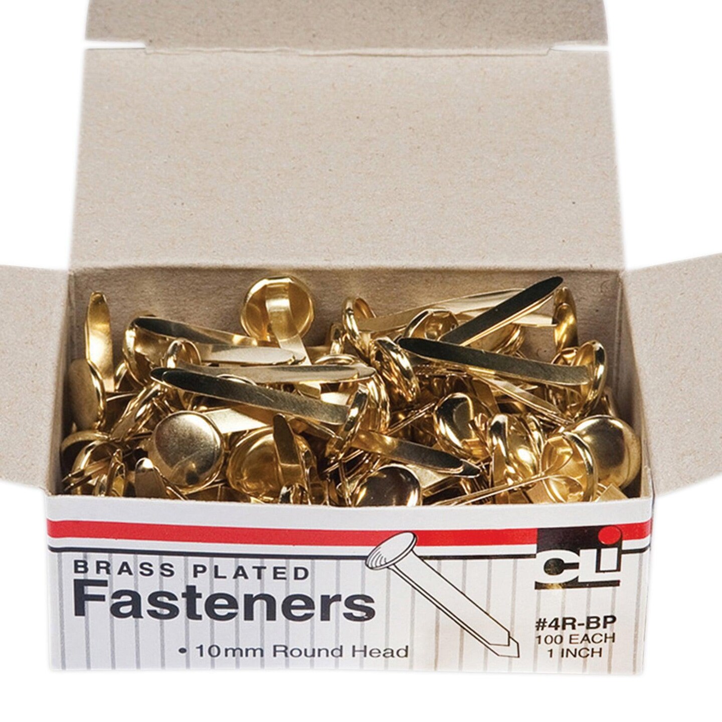 Brass-Plated Paper Fasteners, 1&#x22;, 100 Per Box, 10 Boxes