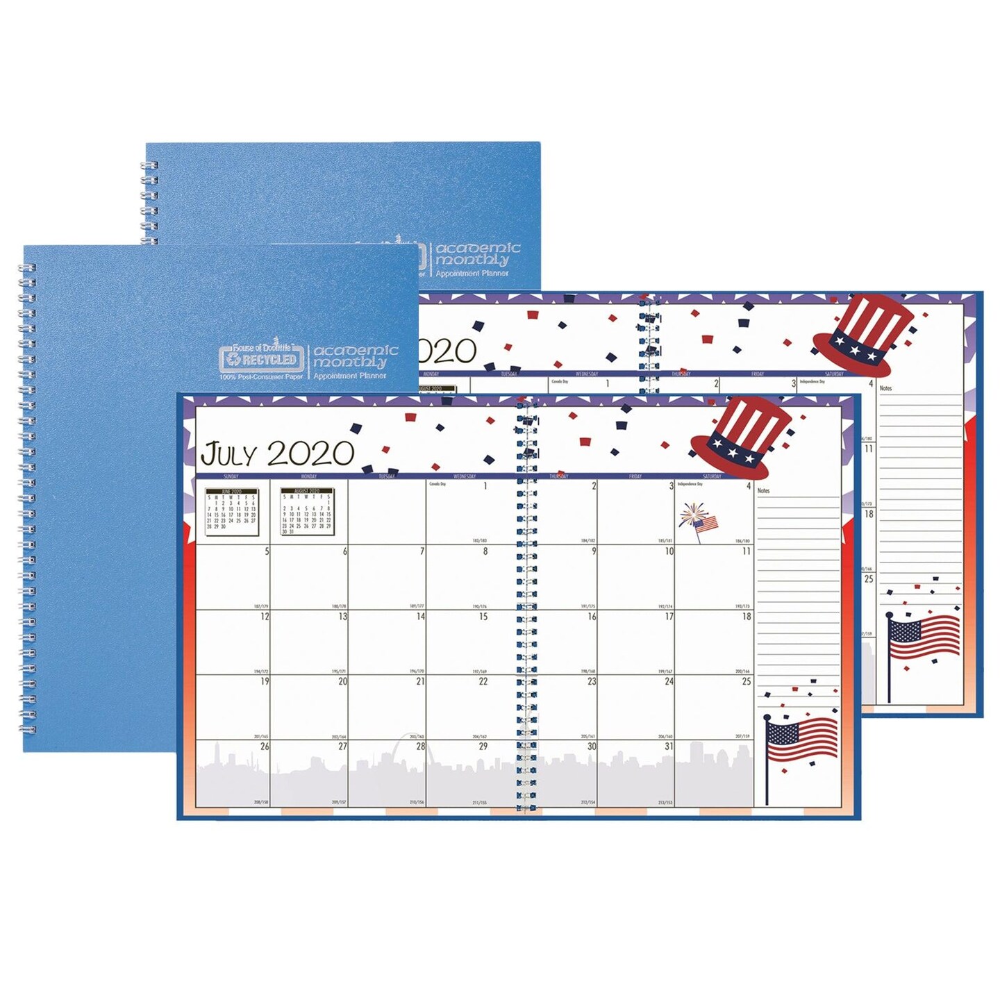 Academic Seasonal Monthly Calendar Planner, 12 Months July-June, 7&#x22; x 10&#x22;, Pack of 2