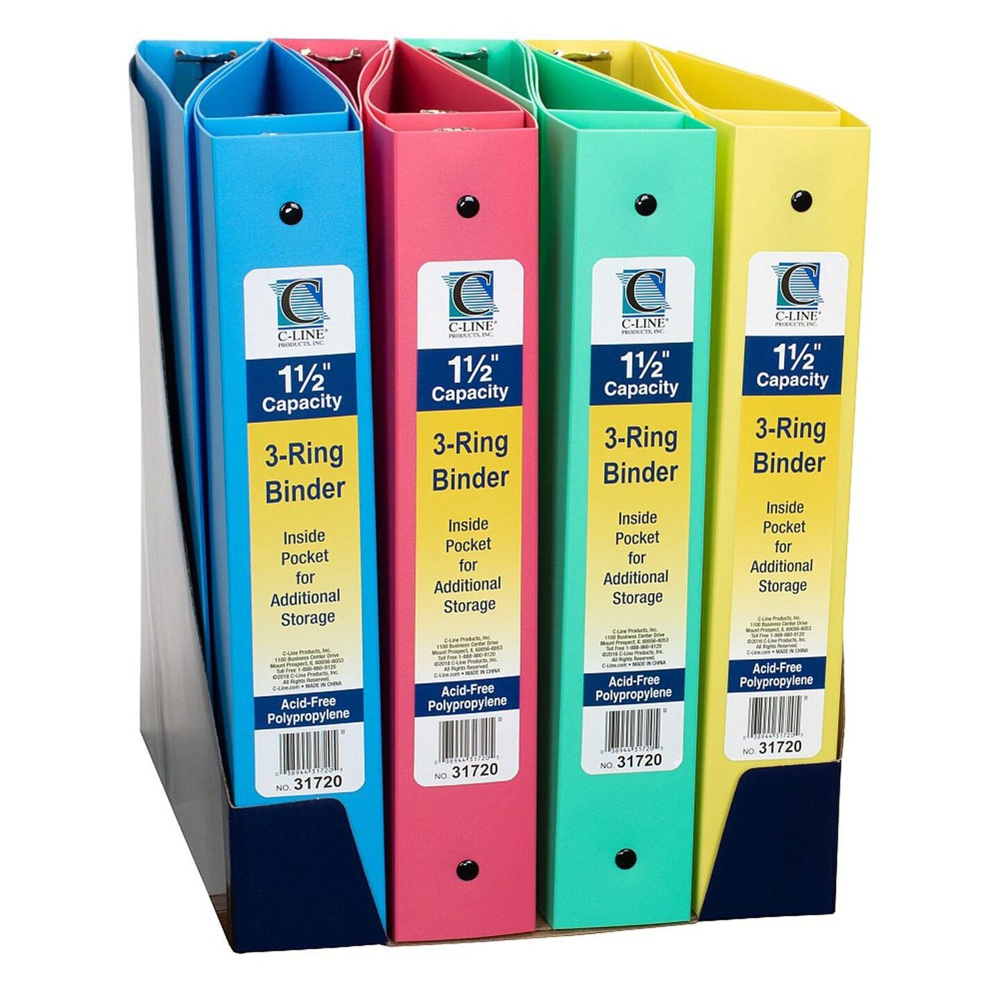 3-Ring Binder, 1.5&#x22; Capacity, Assorted Tropic Tones, Pack of 3