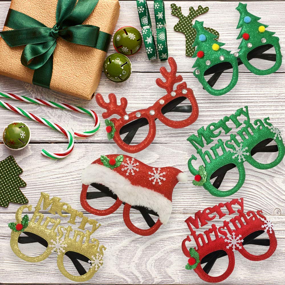 JAYKIDS 16PCS Christmas Glasses Party Favors Christmas Tree Hanging Ornaments Decorations Photo Booth Props Xmas Party Decorations Eyeglasses Frame for Christmas Holiday Party Supplies