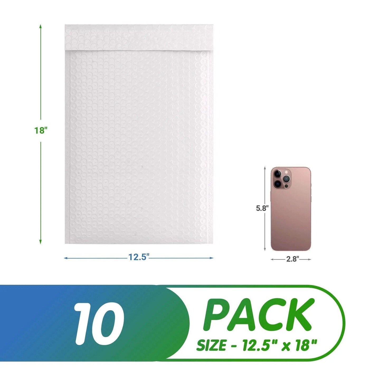 White Poly Bubble Mailers 12.5 x 18 Padded Envelopes 12 1/2 x 18 by . Pack of 10 Large Poly Cushion Envelopes. Peel and Seal. Mailing Shipping.