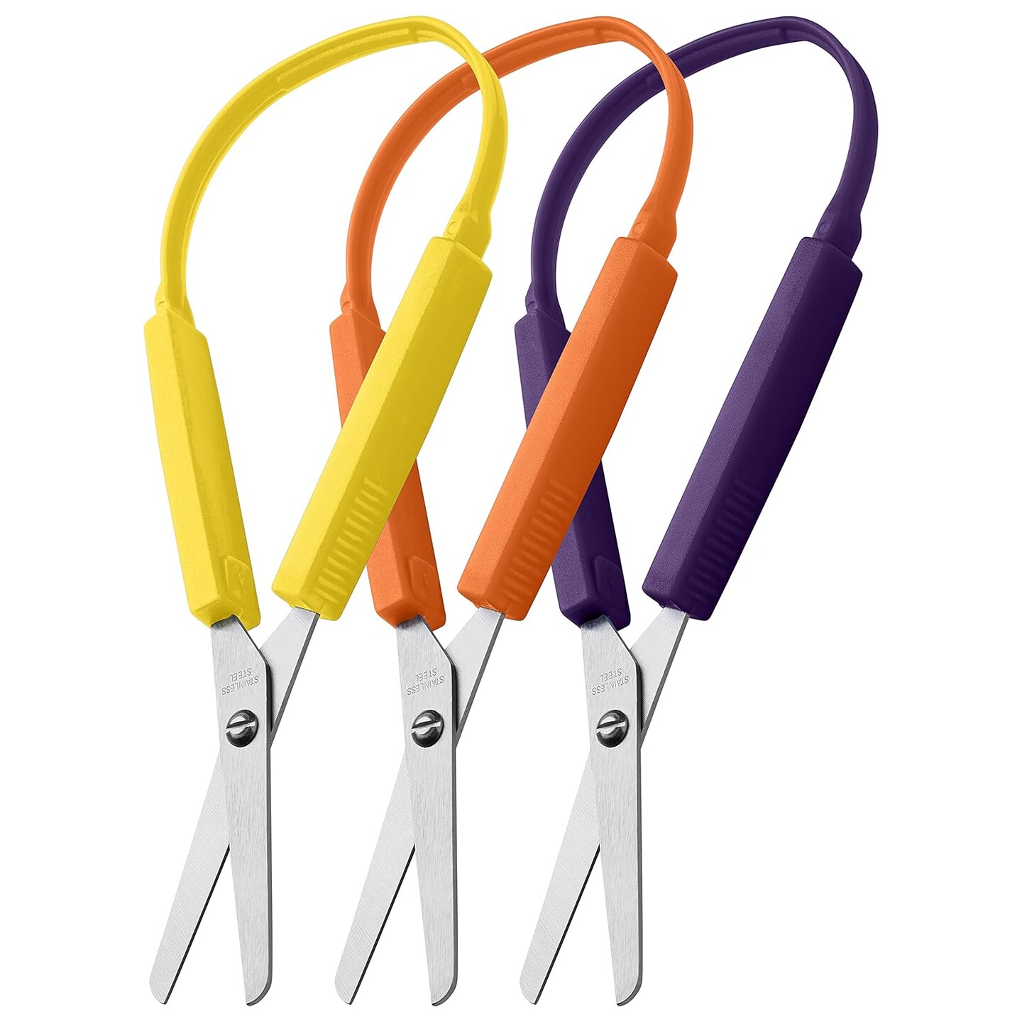 Loop Scissors for Teens And Adults 8 Inches (3-Pack) Colorful Looped, Adaptive Design, Right and Lefty Support, Small, Easy-Open Squeeze Handles, Supports Elderly and Special Needs