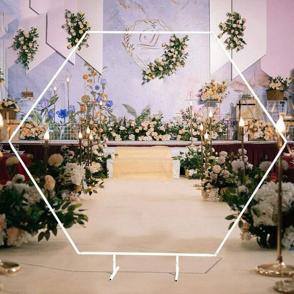 7.8ft White Hexagon Wedding Arch Frame