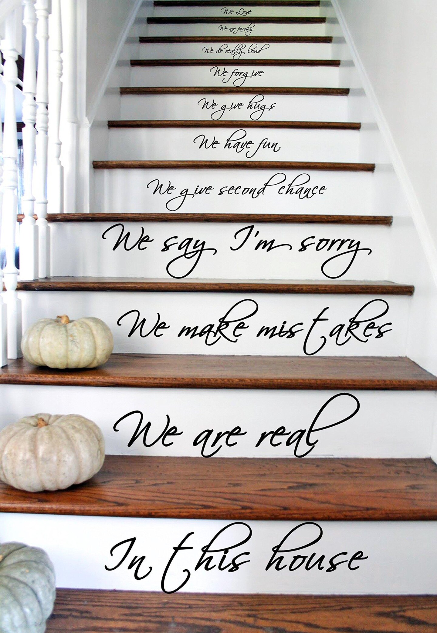 (22  X 39 ) Vinyl Stairs Decal Quote in This House We are Family We Love Do   Inspirational Text Wall Art Decor Home Sticker   Free Random Decal Gift