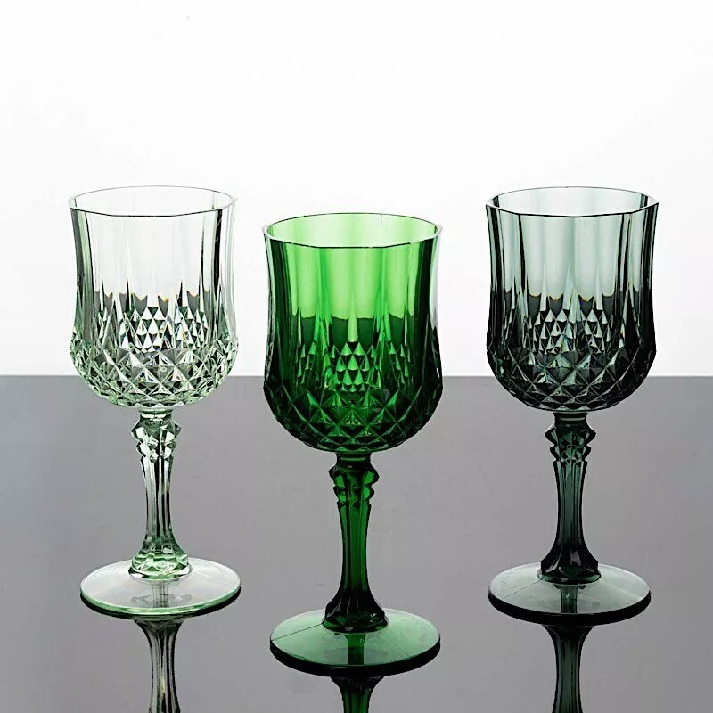 ASSORTED GREEN 6 Plastic 8 oz Crystal Cut Goblets WINE GLASSES