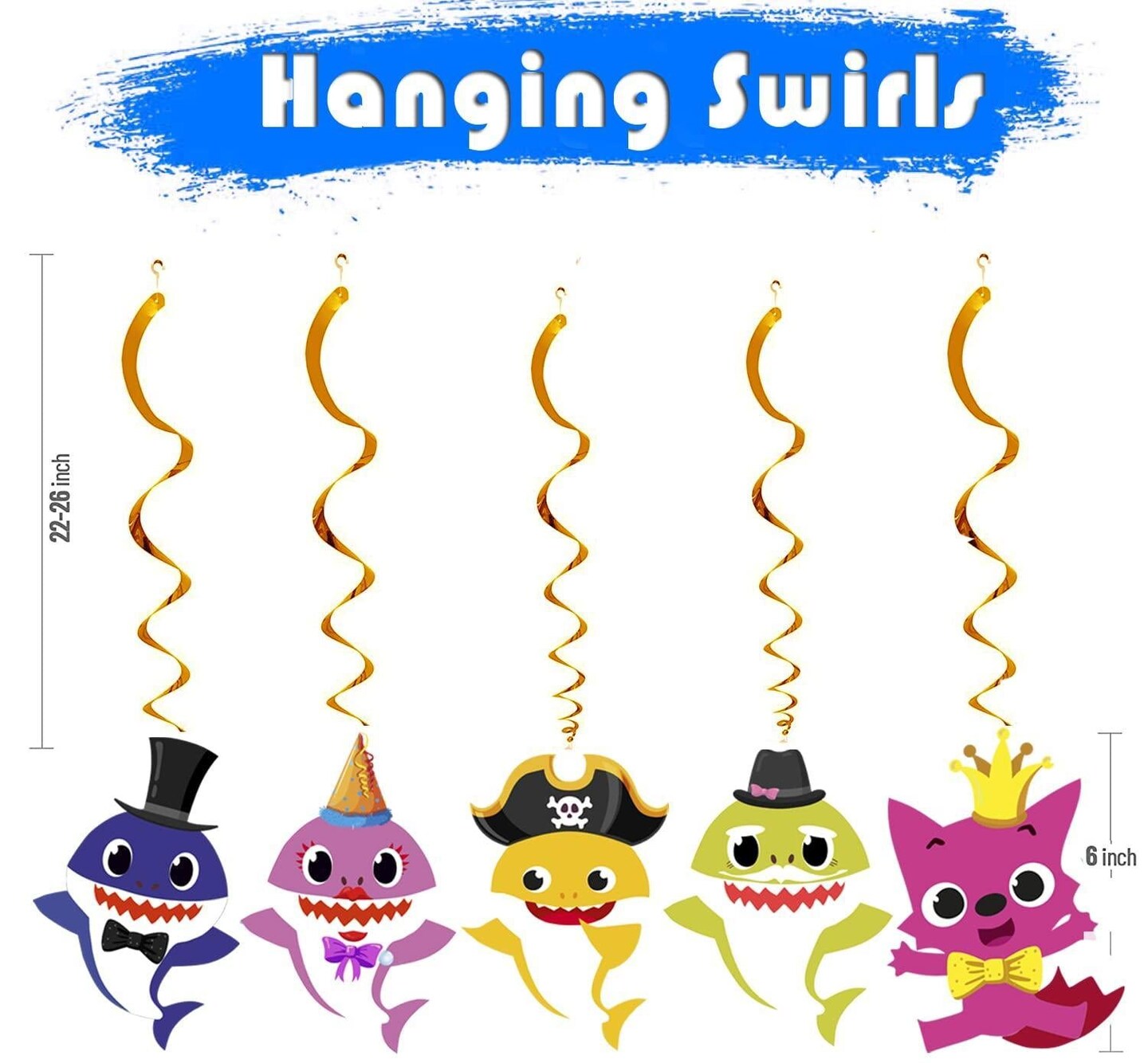 12 pcs Baby Shark Happy Birthday Party Supplies Set DOO Theme For Kids Shower and Children Birthdays Decorations Pack: 5 Balloons 5 Swirls 1 Banner 1 Background