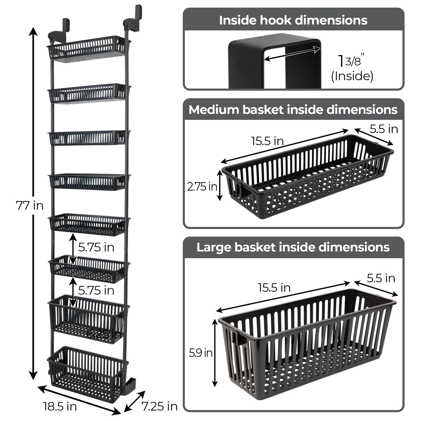 Smart Design 8-Tier Over-The-Door Hanging Pantry Organizer - All Black