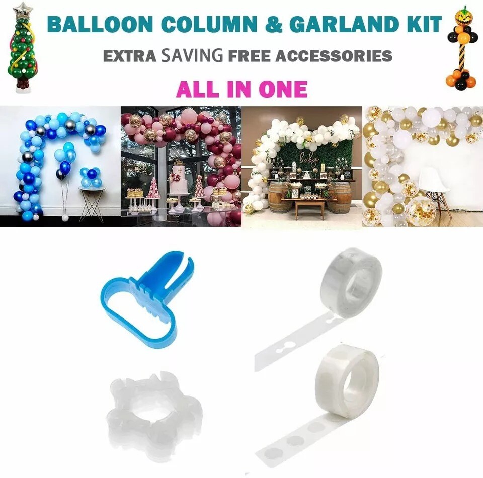 2 Set Balloon Column Stand Kit with Metal Pole &#x26; Water Bases