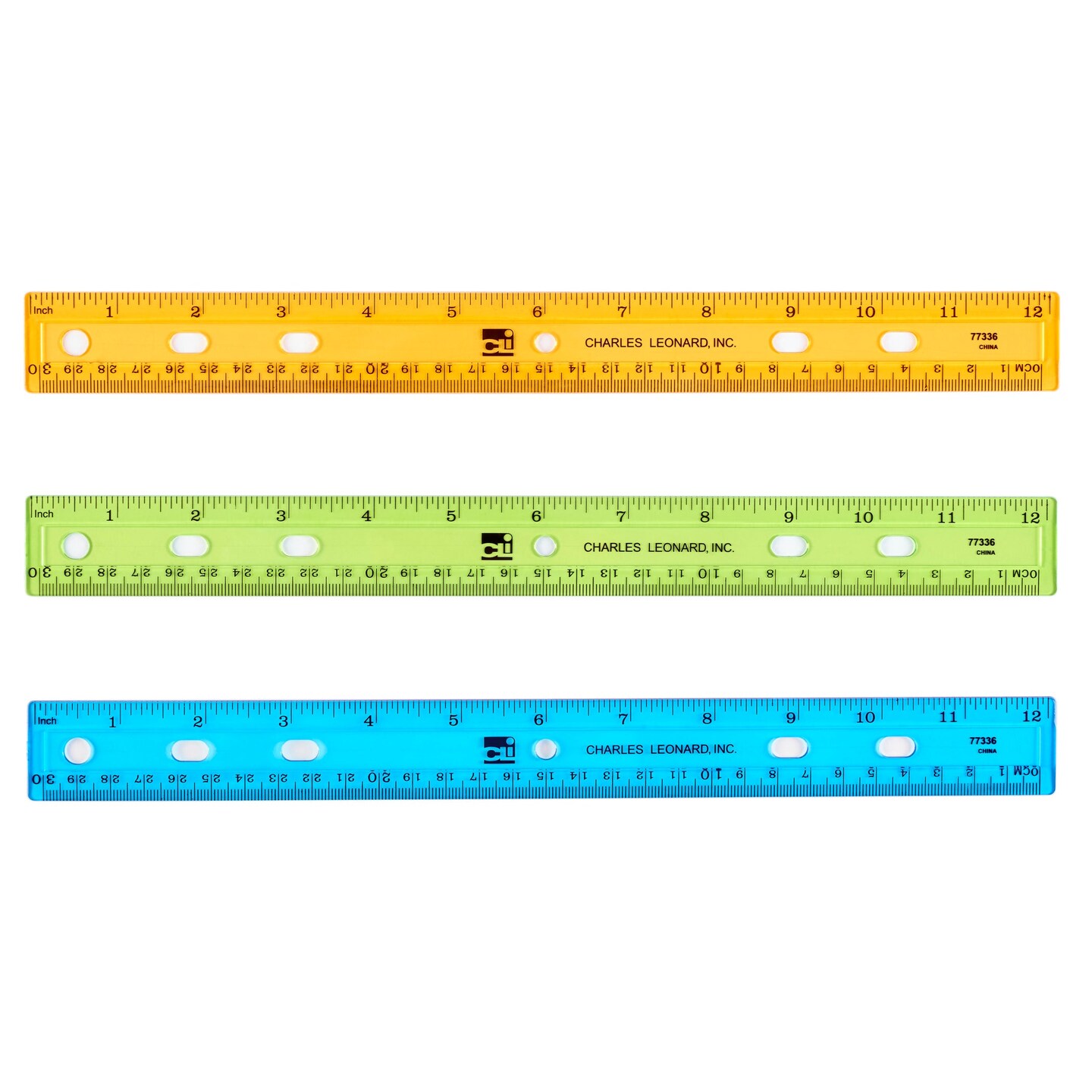 Plastic 12&#x22; Ruler, Flat, Translucent Assorted Colors, Pack of 36