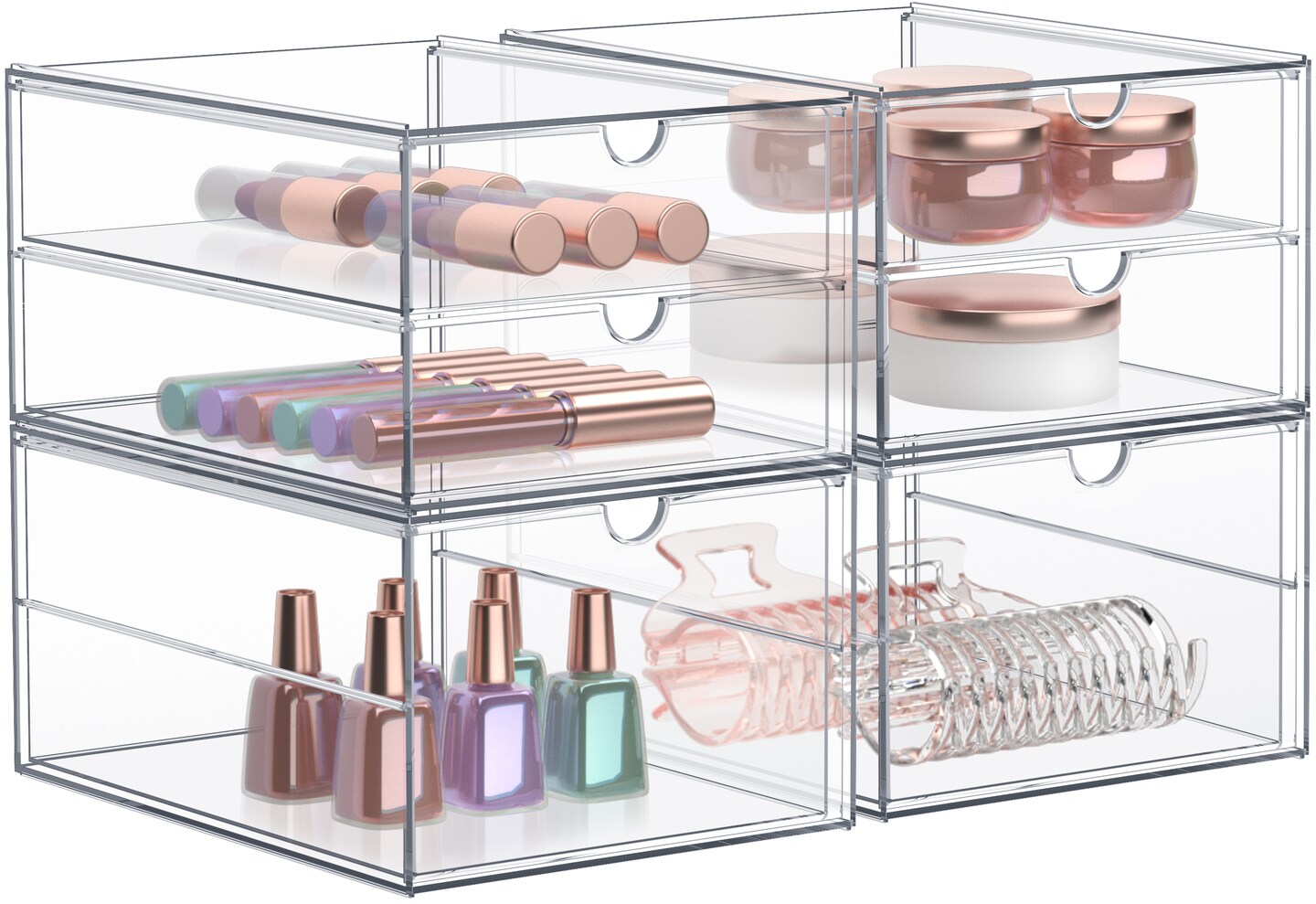 Sorbus 3 Drawers Acrylic Organizer for Makeup, Organization and Storage, Art Supplies, Jewelry, Stationary - 4 Pcs Clear Stackable Storage Drawers