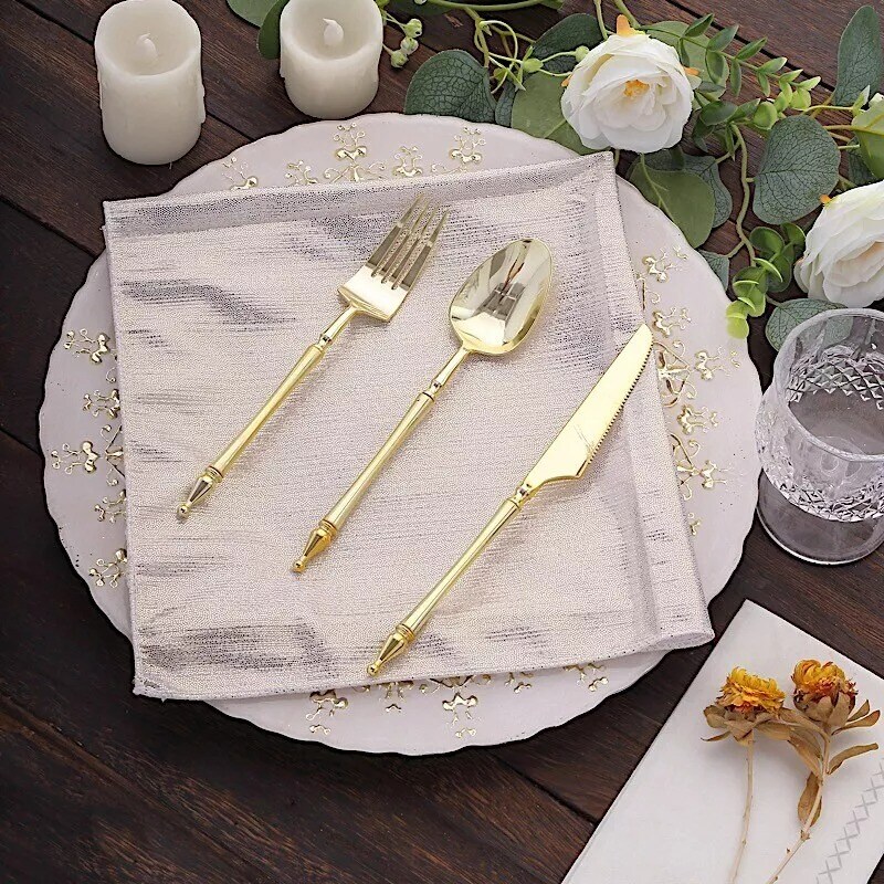 BEIGE 5 Polyester 20&#x22; x 20&#x22; Dinner Table NAPKINS Sequin Dots