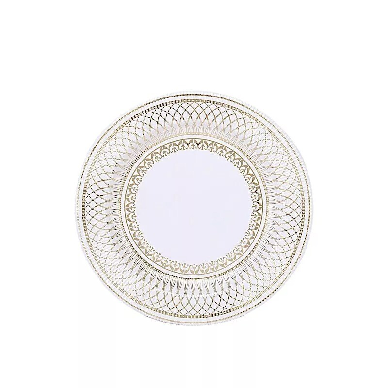 25 WHITE GOLD 8&#x22; Porcelain Design Round Paper PLATES