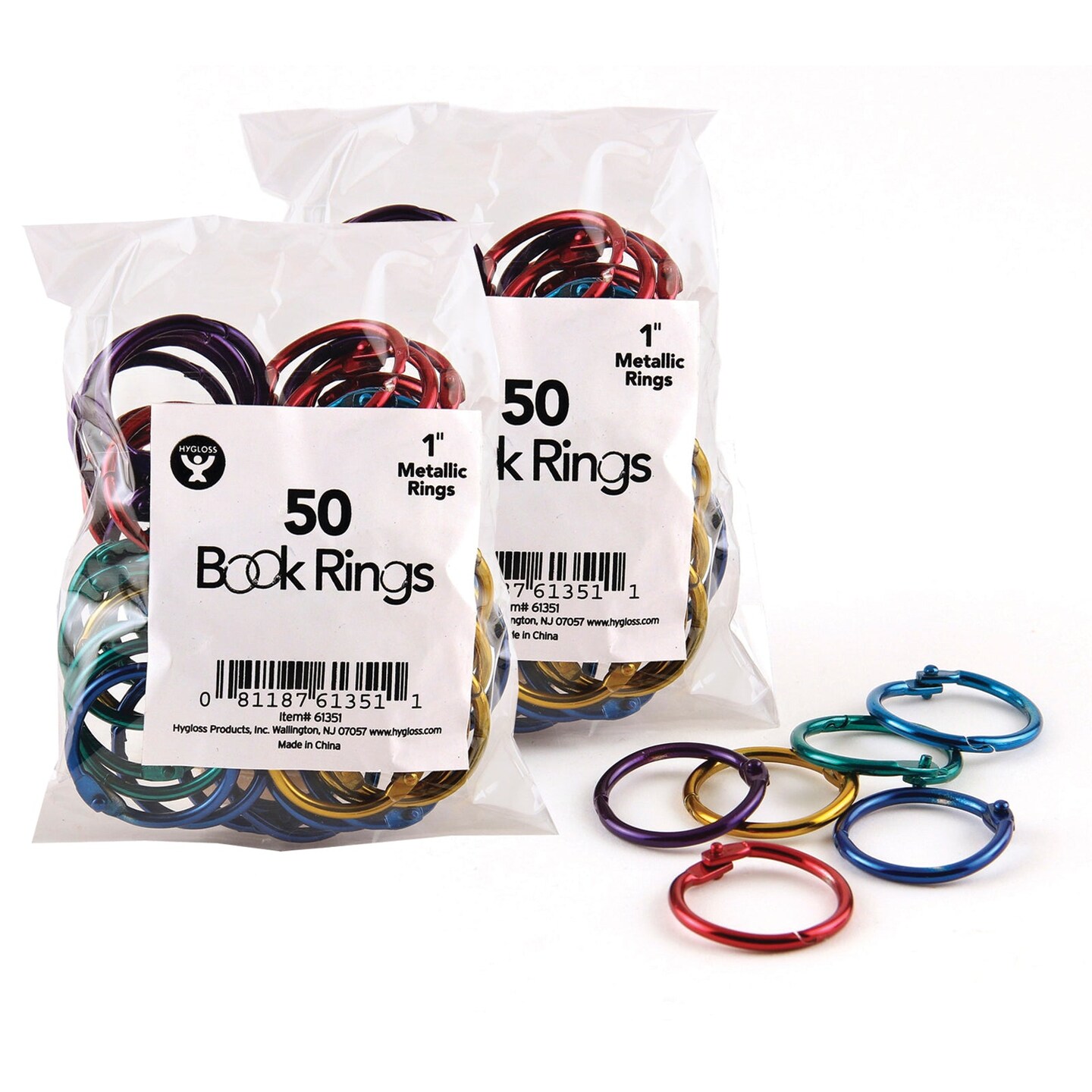 Metallic Book Rings, 1&#x22;, 50 Per Pack, 2 Packs