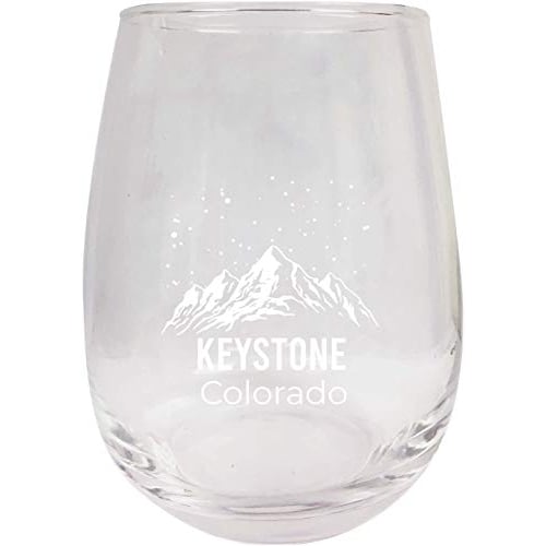 R and R Imports Keystone Colorado Ski Adventures Etched Stemless Wine Glass 9 oz 2-Pack