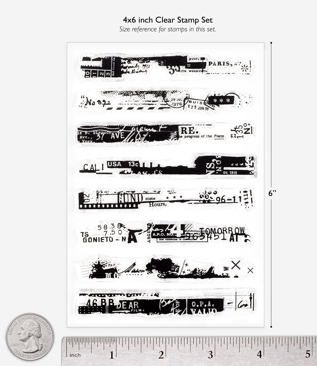 Distressed Grunge Slim Collages, Clear Stamps 4x6 inch by Wintertime Crafts