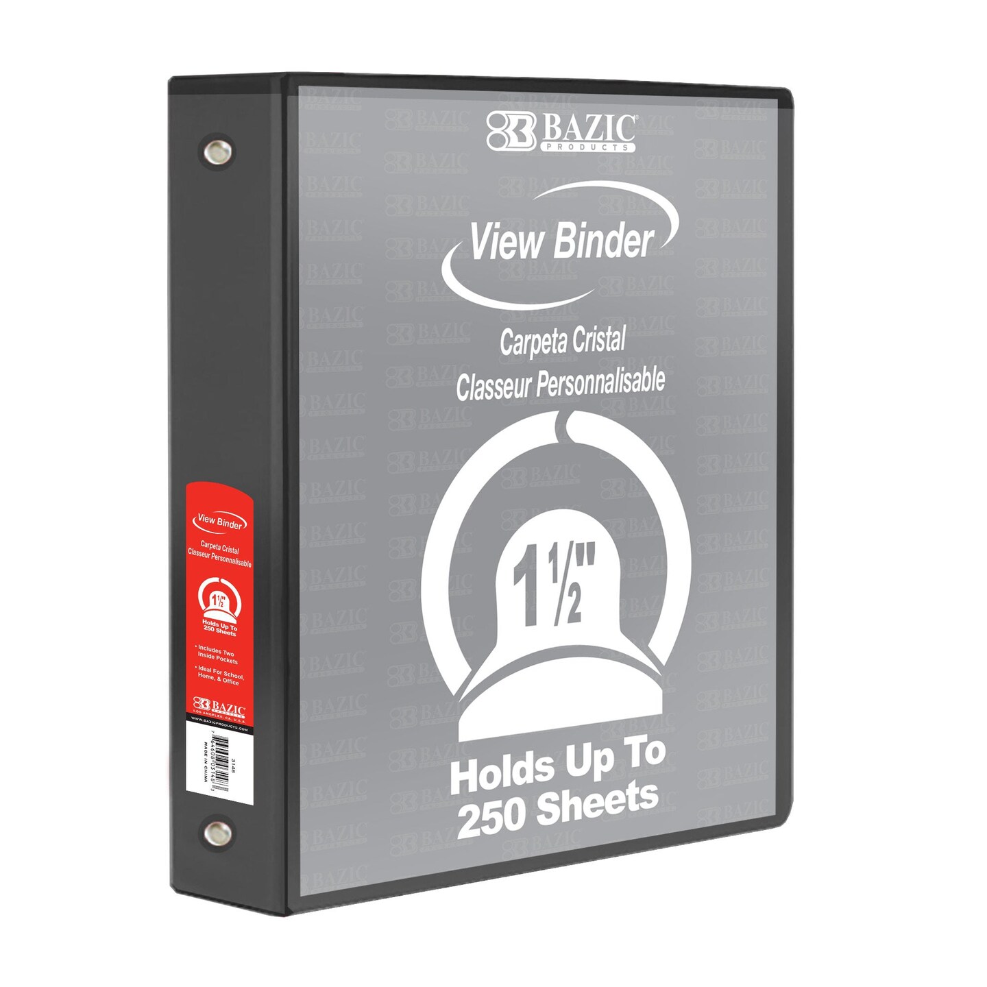 3-Ring View Binder with 2 Pockets, 1.5&#x22;, Black, Pack of 6