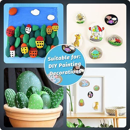 60 Craft Rocks With 15 Acrylic Paint Set And Paint Brushes , 2-3 Inches Stones for Arts &#x26; Crafting