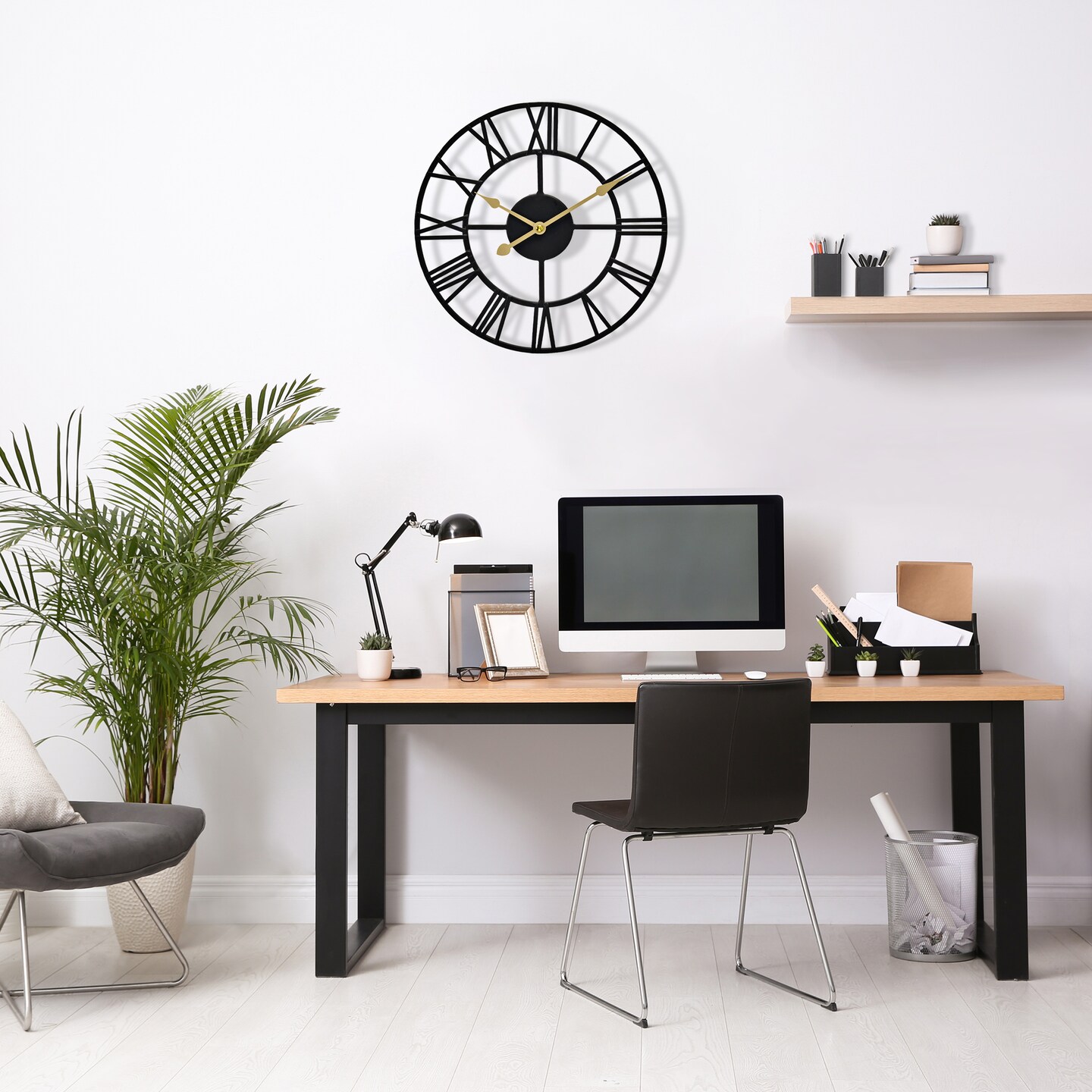 Sorbus 16" Oversized Black Metal Decorative Analog Round Wall Clock - Beautifully decorate any wall space in the household