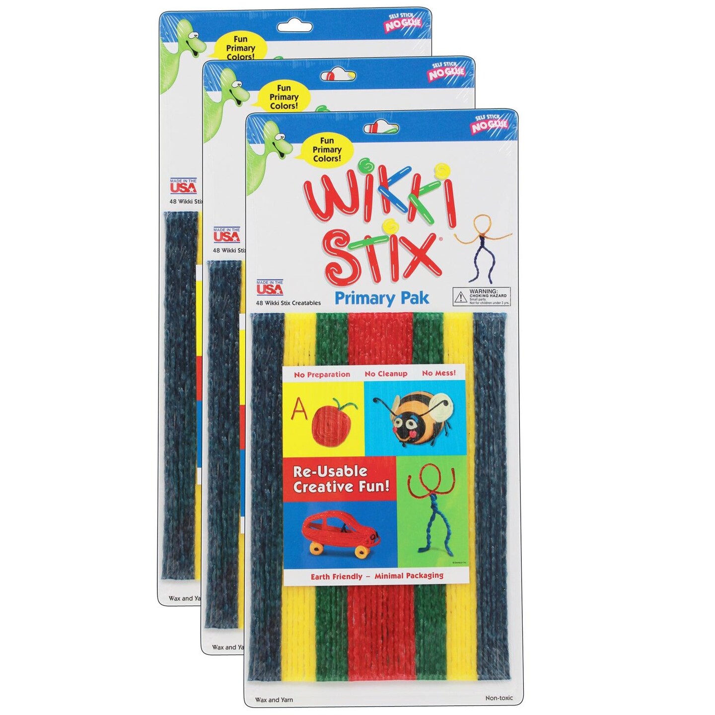 Wikki Stix&#xAE;, Primary Colors, 8&#x22;, 48 Per Pack, 3 Packs