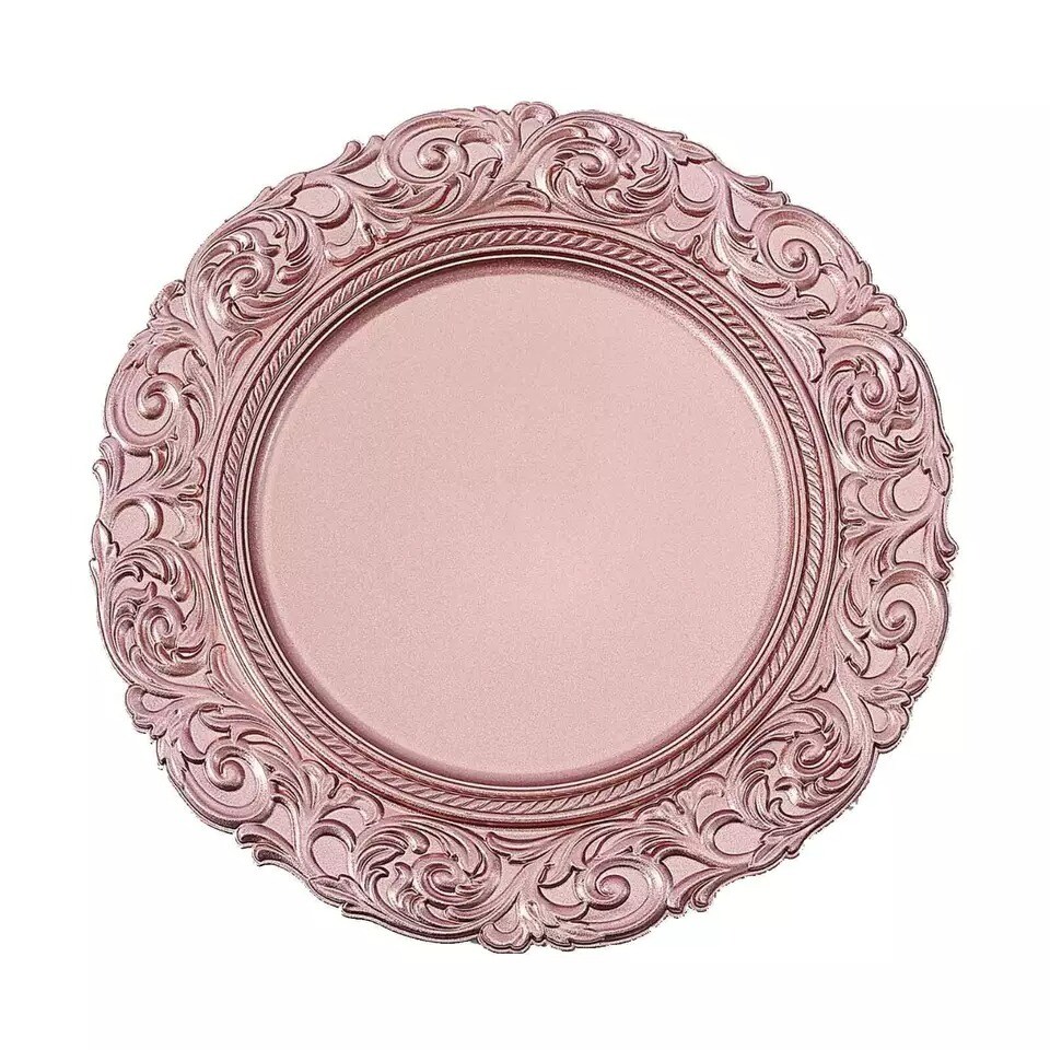 24 ROSE GOLD 14&#x22; Round Baroque Metallic Charger Plates