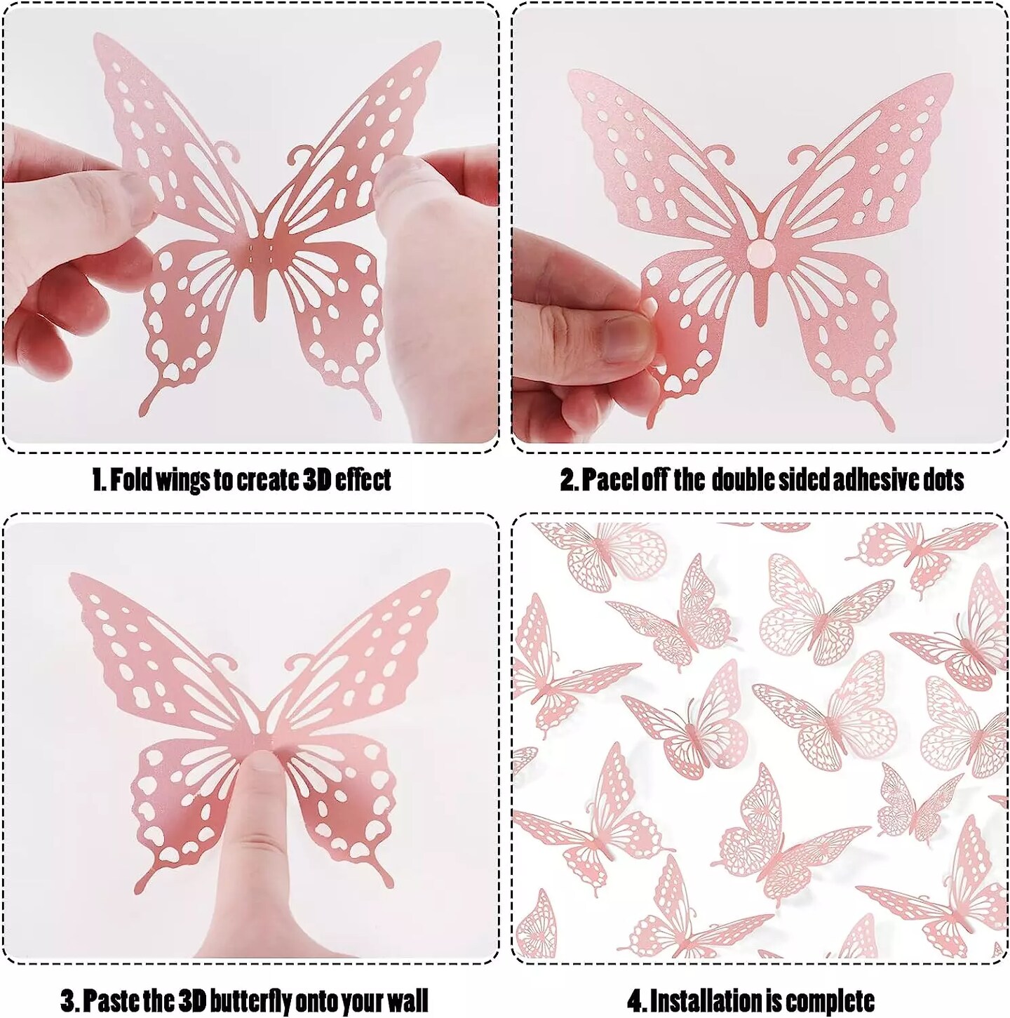 Kitcheniva 3D Pink Butterfly Wall Decor 48 Pcs