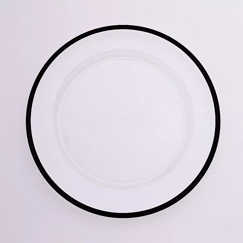 CLEAR BLACK 10 Round 12&#x22; Heavy Duty Plastic CHARGER PLATES