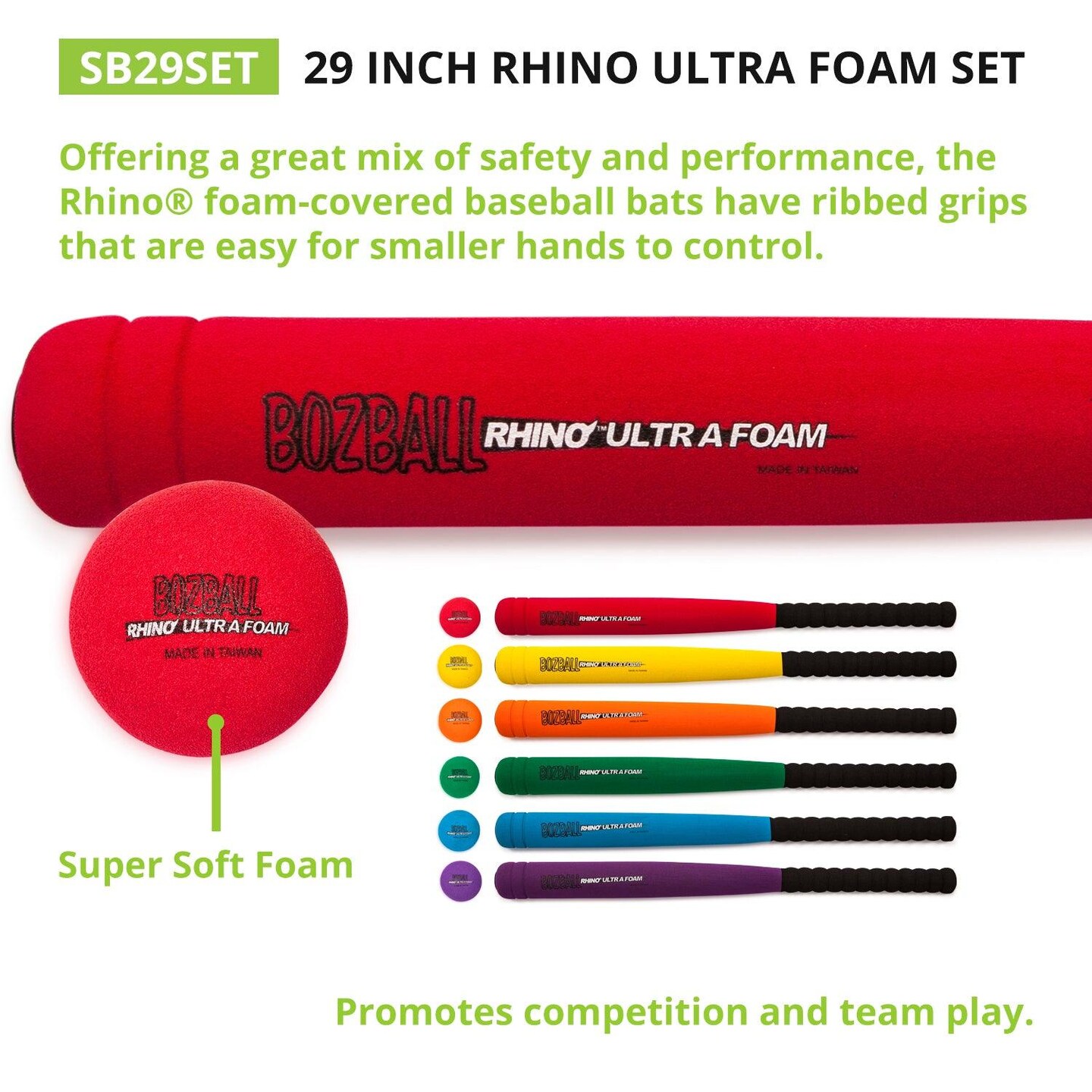 Rhino&#xAE; Ultra Foam 29-Inch Bat &#x26; Ball Set, Set of 6