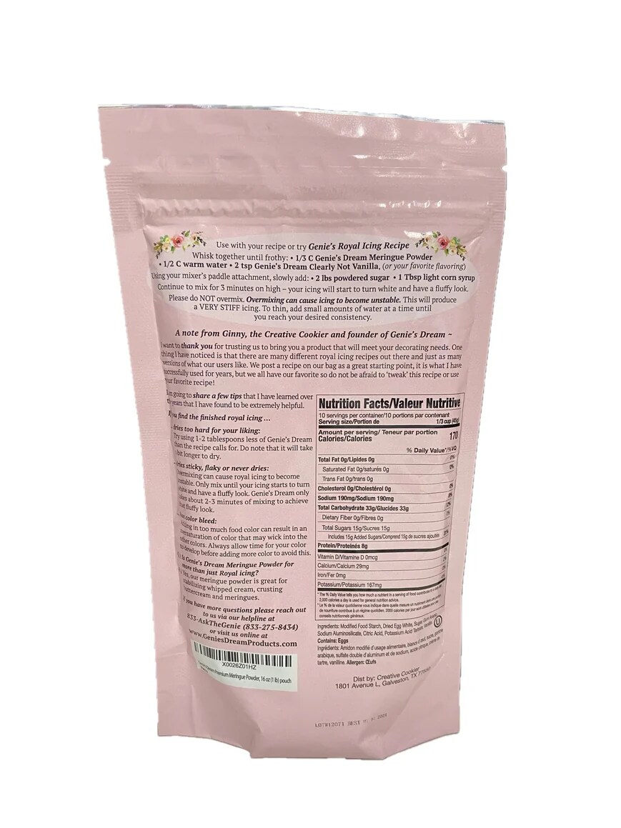 Genie's Dream Premium Meringue Powder 16 oz. resealable poly pouch 1 pound