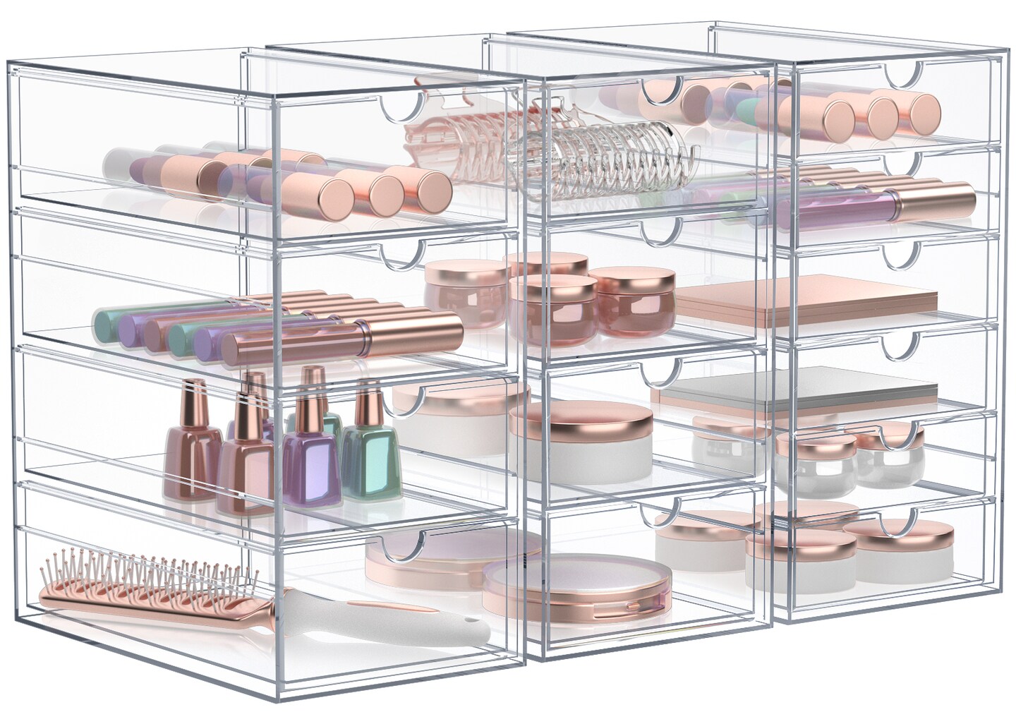 Sorbus 14 Drawers Acrylic Organizer for Makeup, Organization and Storage, Art Supplies, Jewelry, Stationary - 3 Pcs Clear Stackable Storage Drawers