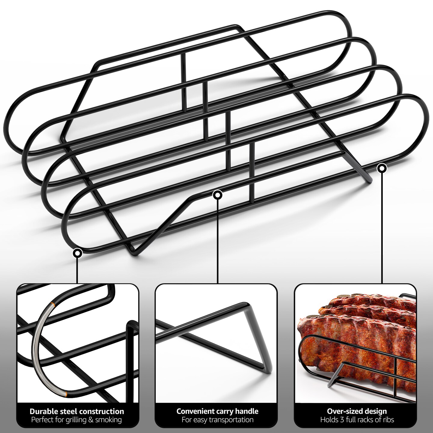 Sorbus Non-Stick Rib Rack XL - Porcelain Coated Steel Roasting Stand - Holds 3 Full Rib Racks for Grilling & Barbecuing