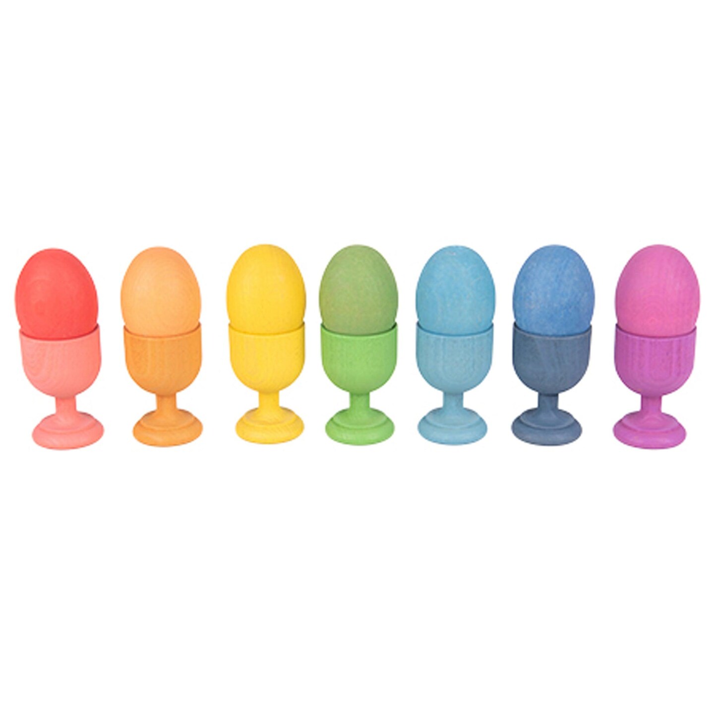 Rainbow Wooden Egg Cups - Set of 7 - For Ages 10m+ - Loose Parts Wooden Toy for Babies and Toddlers