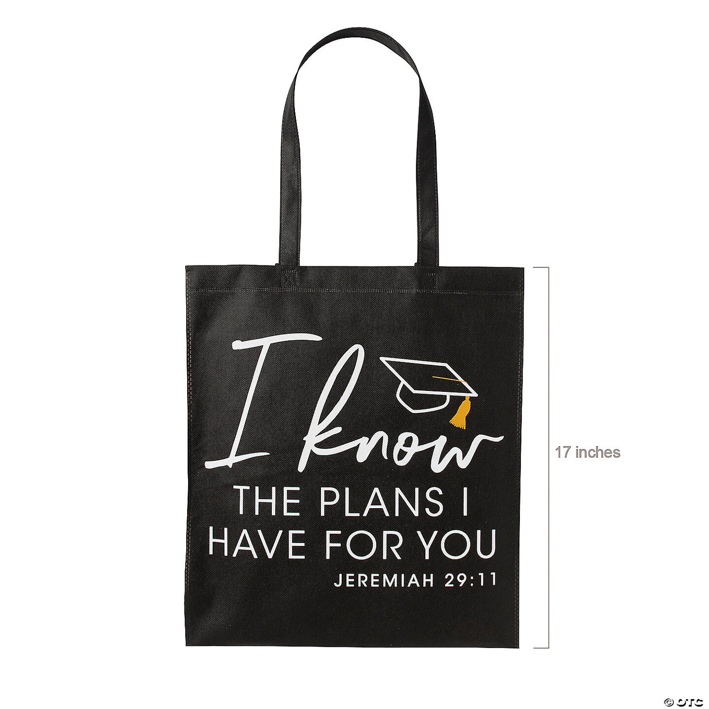 15&#x22; x 17&#x22; Large Religious Graduation Black Nonwoven Tote Bags - 12 Pc.