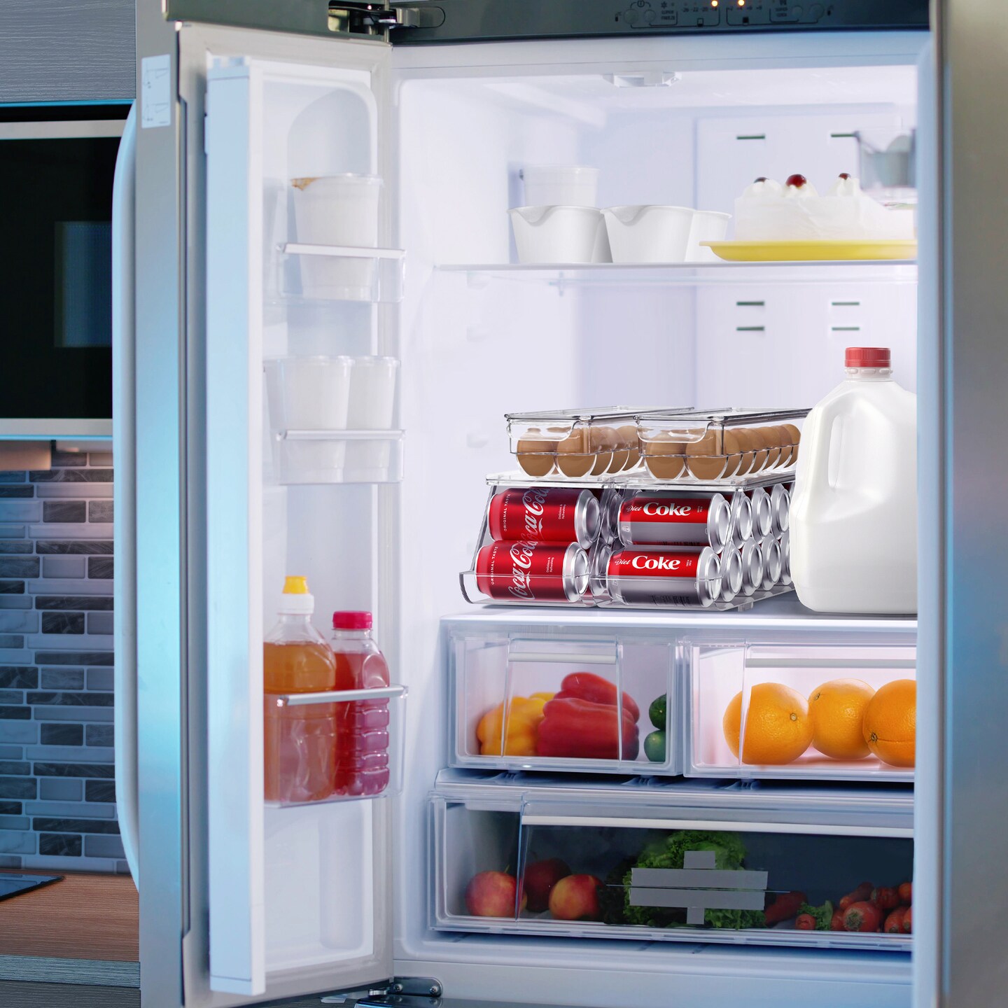 Sorbus Soda Can Organizer for Refrigerator & Egg Holder for Fridge Set - 2 Stackable Can Holder Dispenser Holds 12 Cans Each & 2 Egg Holders with Lid holds 14 eggs for Fridge, Pantry, Freezer, BPA-Free