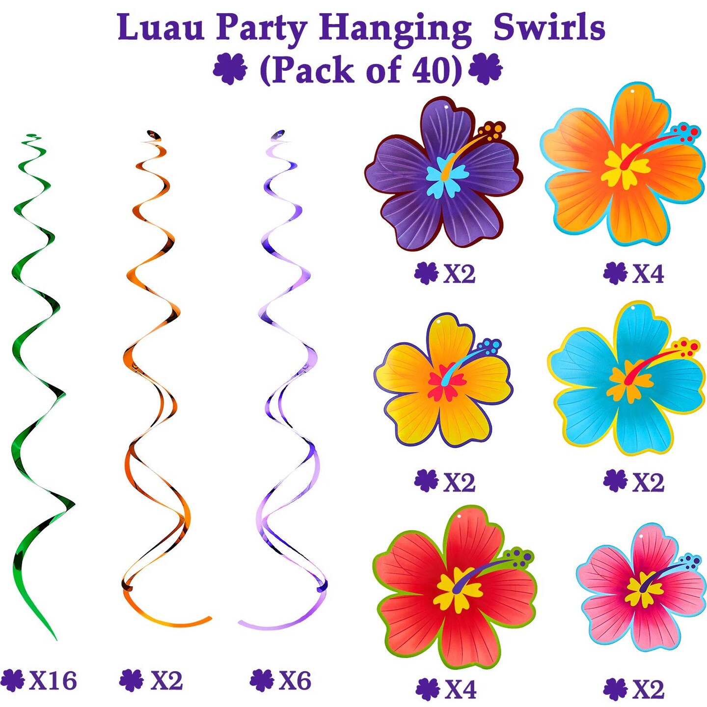 40 Pieces Hawaiian Luau Birthday Party Hanging Swirl Decorations Flower Foil Swirl Decorations Ceiling Decorations for Summer Tropical Hawaiian Theme Party Decoration Supplies