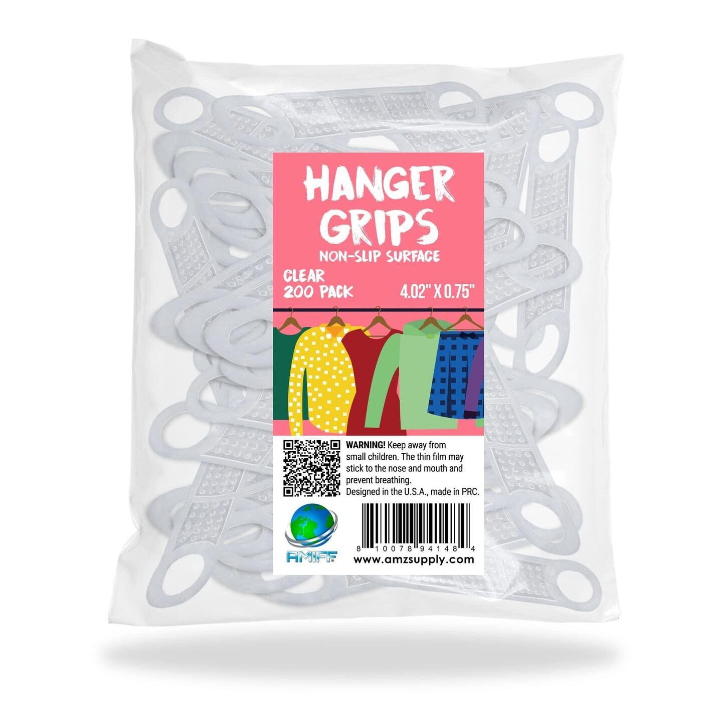 200 Pack of PGrab NonSlip Hanger Grips. 4.02 x 0.75 Hanger for Clothing Strips Clear Silicone Grips for Wooden and Plastic Hangers Stores and Home Storage and Organization