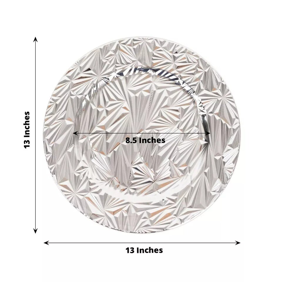 SILVER 6 Round 13&#x22; Metallic Rock Cut Acrylic CHARGER PLATES