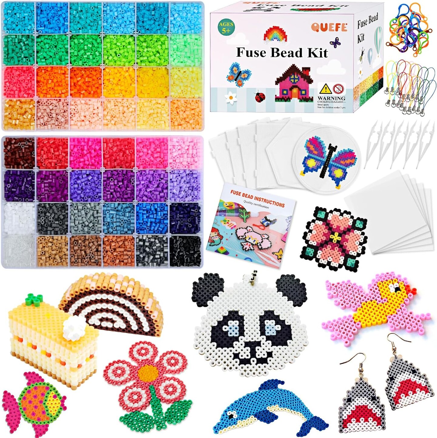 20000 Fuse Beads Kit for Kids, 48 Colors 5mm Iron-On Beads 6 Pegboards, Melting Beads, 6 Iron Paper, 5 Tweezers &#x26; 20 Colorful Hooks for Crafts and DIY Projects, Christmas Birthday Gifts for Kids