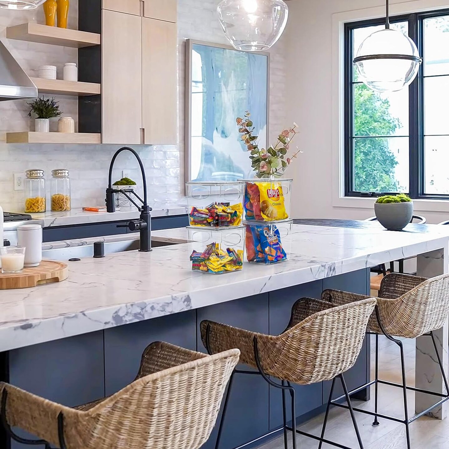 Sorbus Clear Plastic Container Bins W/ Lids (Small 4 Pack)