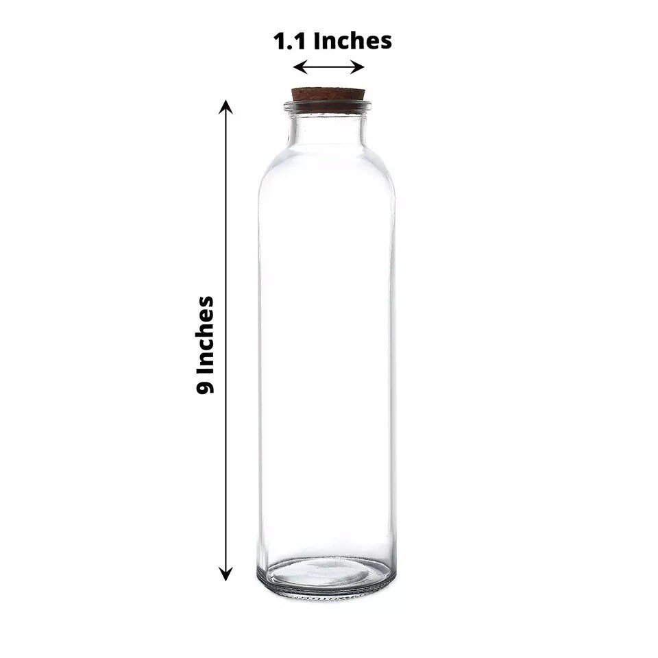 CLEAR 12 Round 16 oz Refillable GLASS BOTTLES Storage Jars Cork Stopper