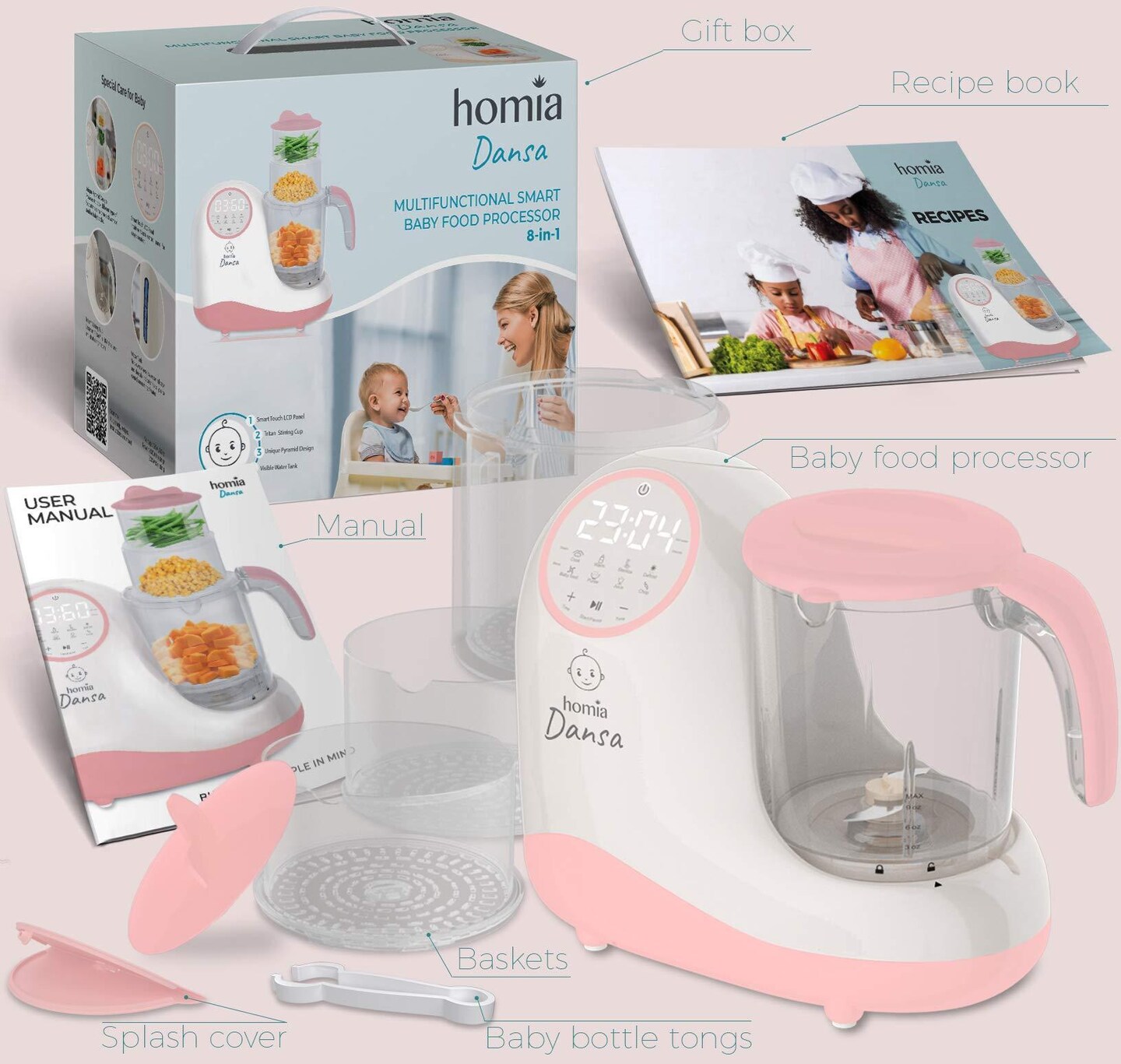 Baby Food Maker Chopper Grinder  Mills and Steamer 8 in 1 Processor for Toddlers  Steam Blend Chop Disinfect Clean 20 Oz Tritan Stirring Cup Touch Control Panel Auto ShutOff 110V Only