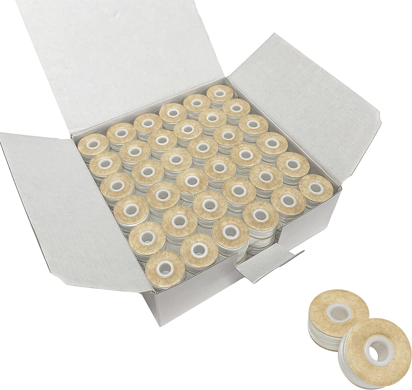 144 White Prewound Bobbins for Embroidery Machines Size L (SA155) Cardboard Sided Good for Brother, Babylock, Janome, Bernina, Husqvarna, Pfaff Embroidery Machines Etc (White) - 60 Weight
