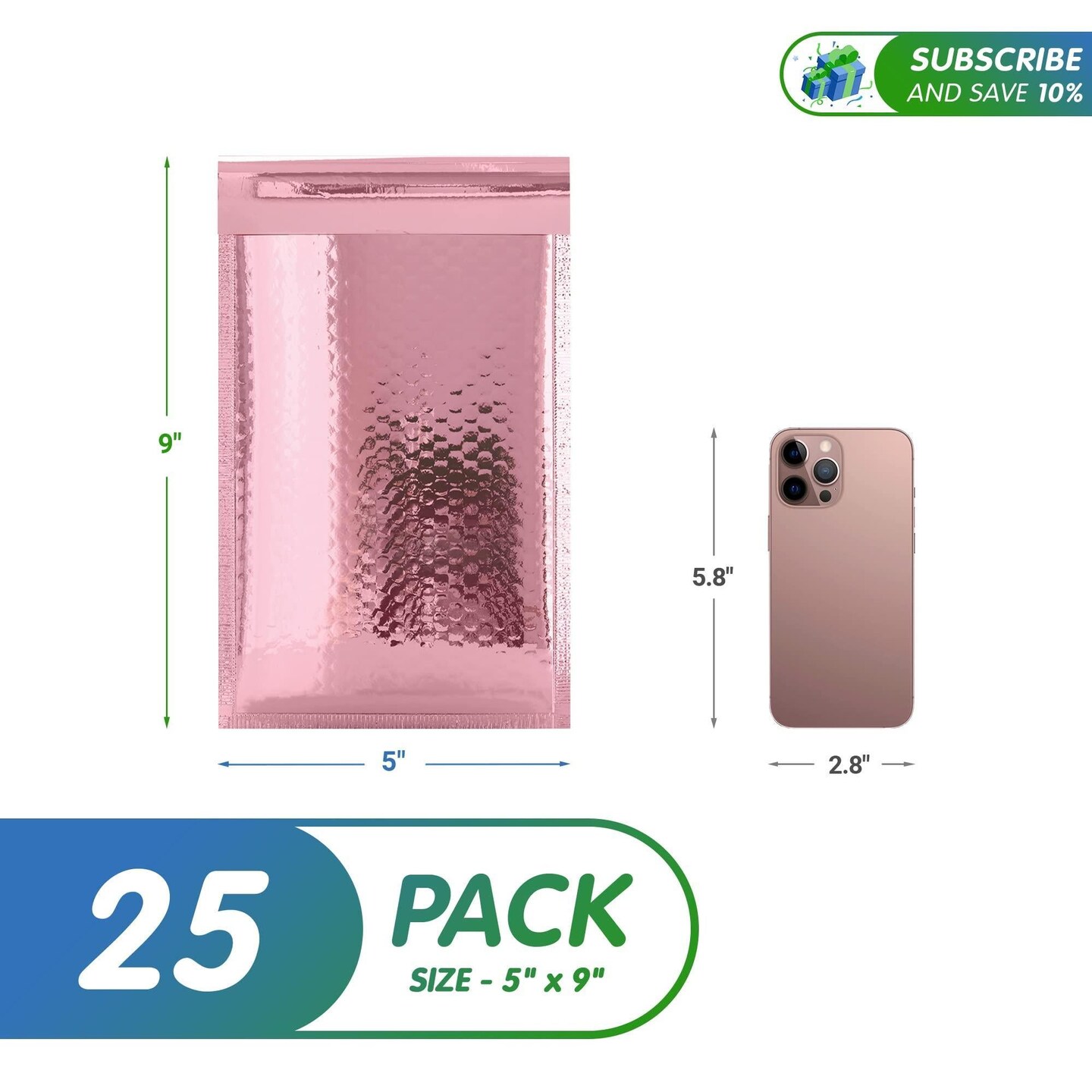 Rose Gold Bubble Mailers 6.5 x 9 Pack of 10 Padded Cushion Mailing Envelopes 6 1/2 x 9 Shipping Bags with Peel and Seal Glamour Pink Metallic Foiled Bag for Mailing Packing
