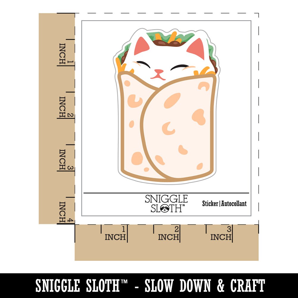 Purrito Cat Burrito Tortilla Wrap Waterproof Vinyl Phone Tablet Laptop Water Bottle Sticker Set - 5 Pack